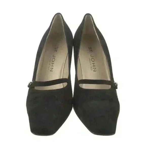 ST. JOHN Chiara Black Suede Mary Jane Square Toe Pumps US 8.5 AA Old Money - Picture 4 of 8